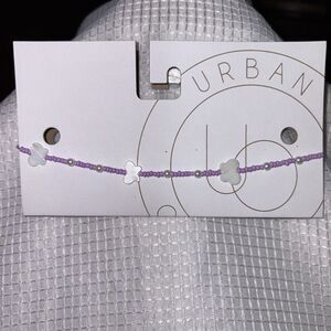 Urban Outfitters Sequoia Beaded Butterfly Purple & White Necklace NWT